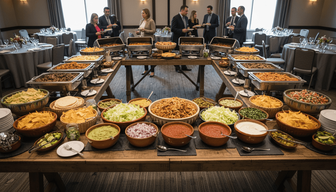 Tacos Huicho catering spread for events and parties